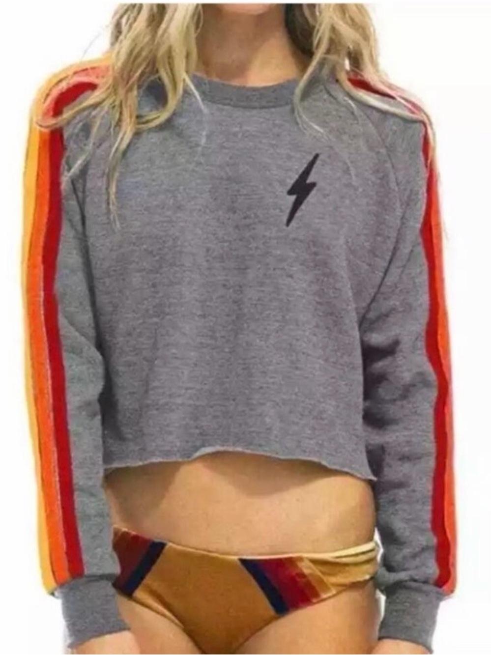 AVIATOR NATION BOLT EMBROIDERY CLASSIC CROPPED CREW SWEATSHIRT